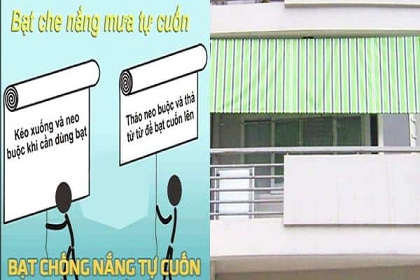 bạt che nắng tự cuốn của hòa phát đạt bạt cuốn ban công giá rẻ