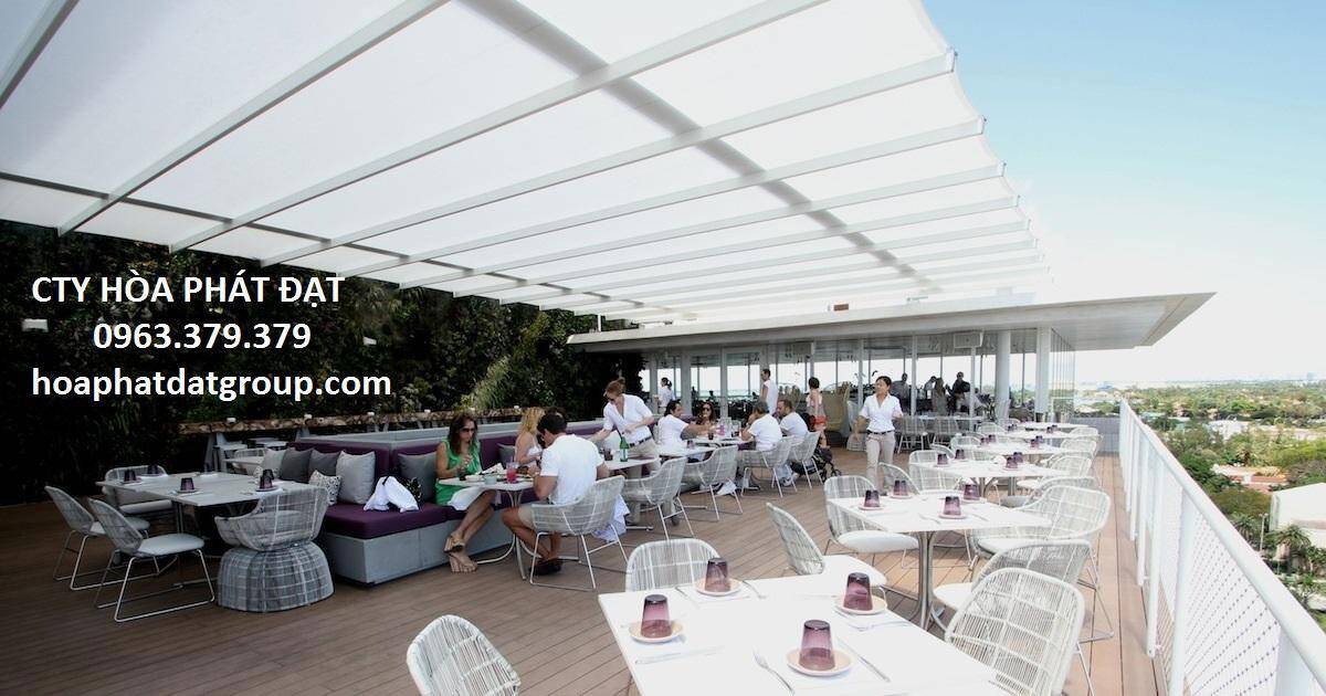 Mái che di động bạt xếp lượn sóng Mái che di động quán cafe thiết kế lắp đặt mái bạt xếp bạt kéo quán cafe giá rẻ