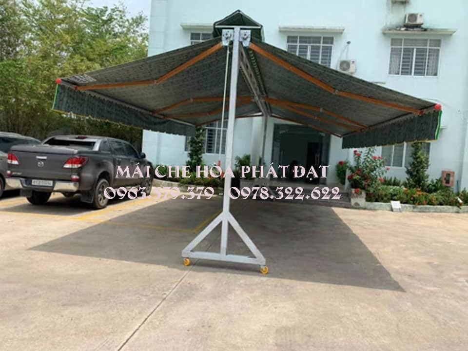 Lắp đặt mái hiên mái che dáng chữ A có bánh xe đẩy di động tiện lợi ở Long Khánh Mẫu mái che chữ A có bánh xe di chuyển tiện ích cho bãi xe quán ăn vỉa hè Long Khánh