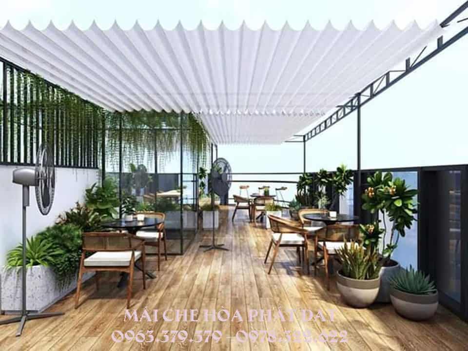 Thiết kế mái xếp quán cafe màu trắng mẫu đẹp Mái xếp quán cafe màu trắng tinh tế