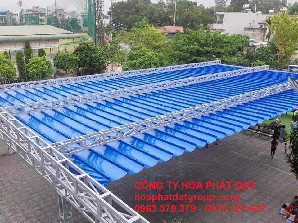 Thi công khung thép mái xếp đan hộp chắc chắn Mái xếp di động dạng khung đan hộp cao cấp Hòa Phát Đạt