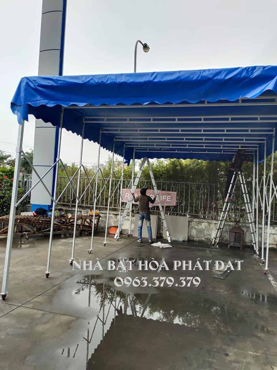 Mẫu mái bạt xếp di động thông minh thiết kế hệ thống khung hình chữ A có bánh xe đẩy di chuyển tại Trảng Bom Mái bạt xếp di động khung có bánh xe đẩy tiện lợi thi công lắp đặt tại Huyện Trảng Bom