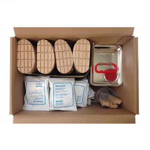 Veterinary hoof care kit components in box