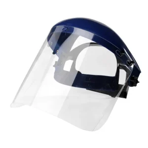 Protective face shield with blue headband