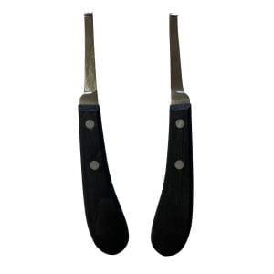 Two farrier loop knives with wooden handles