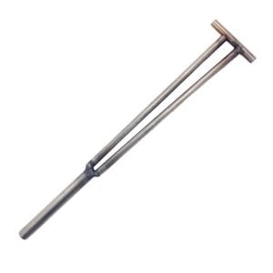 Steel instrument measuring device on white background.