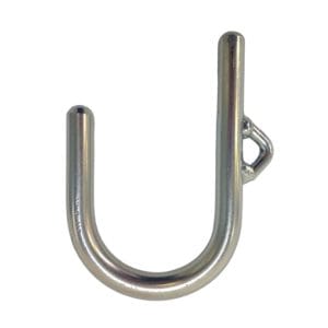 Stainless steel U-shaped hanger with loop.