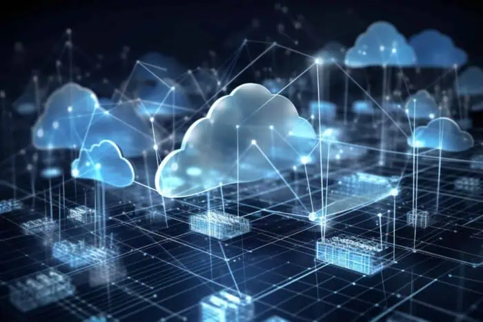Azure cloud data sharing network with interconnected clouds and data nodes.