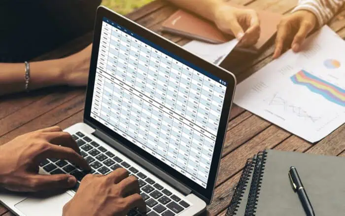 Modern spreadsheet on laptop showing data analysis for business growth.
