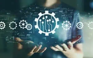 Digital automation gears representing streamlined project management and process optimization.