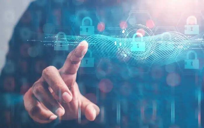 Digital security with cloud encryption and padlocks for data safety.