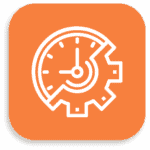 Digital clock and gear icon representing time management and communication solutions.