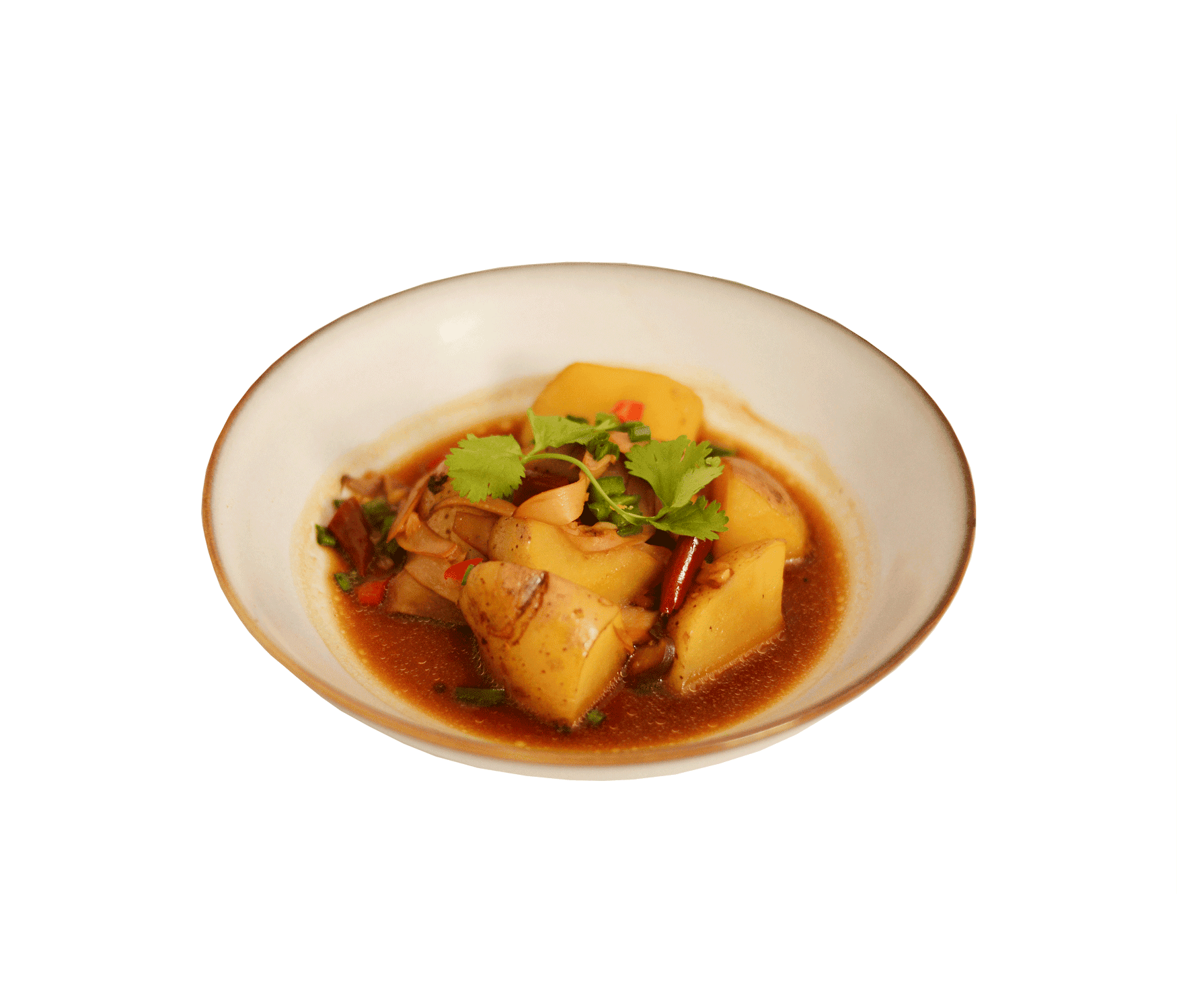 idocatering chili pepper king oyster mushroom served on white plate for catering event