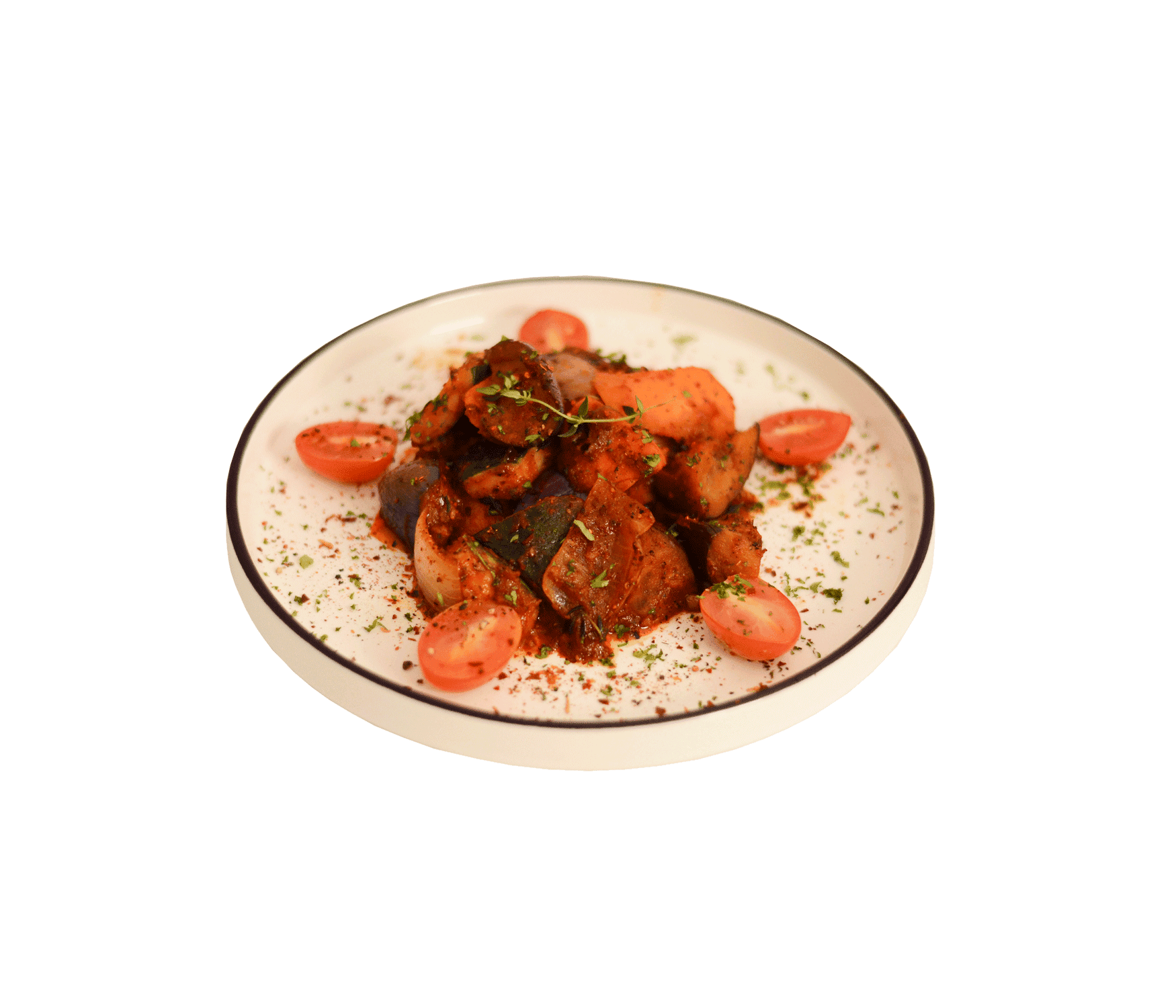 idocatering classic summertime ratatoullie dish served on white plate for a catering event