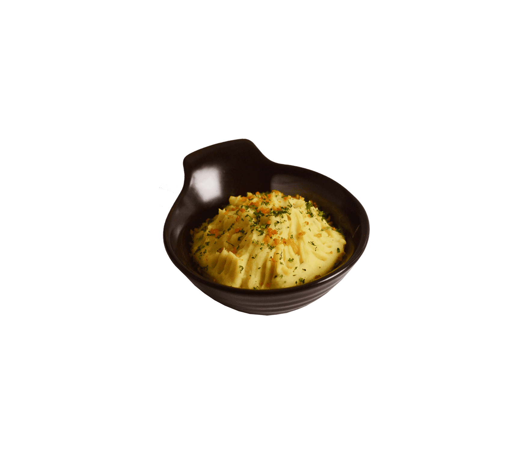 chili garlic herbs mashed potatoes in mini black bowl by idocatering
