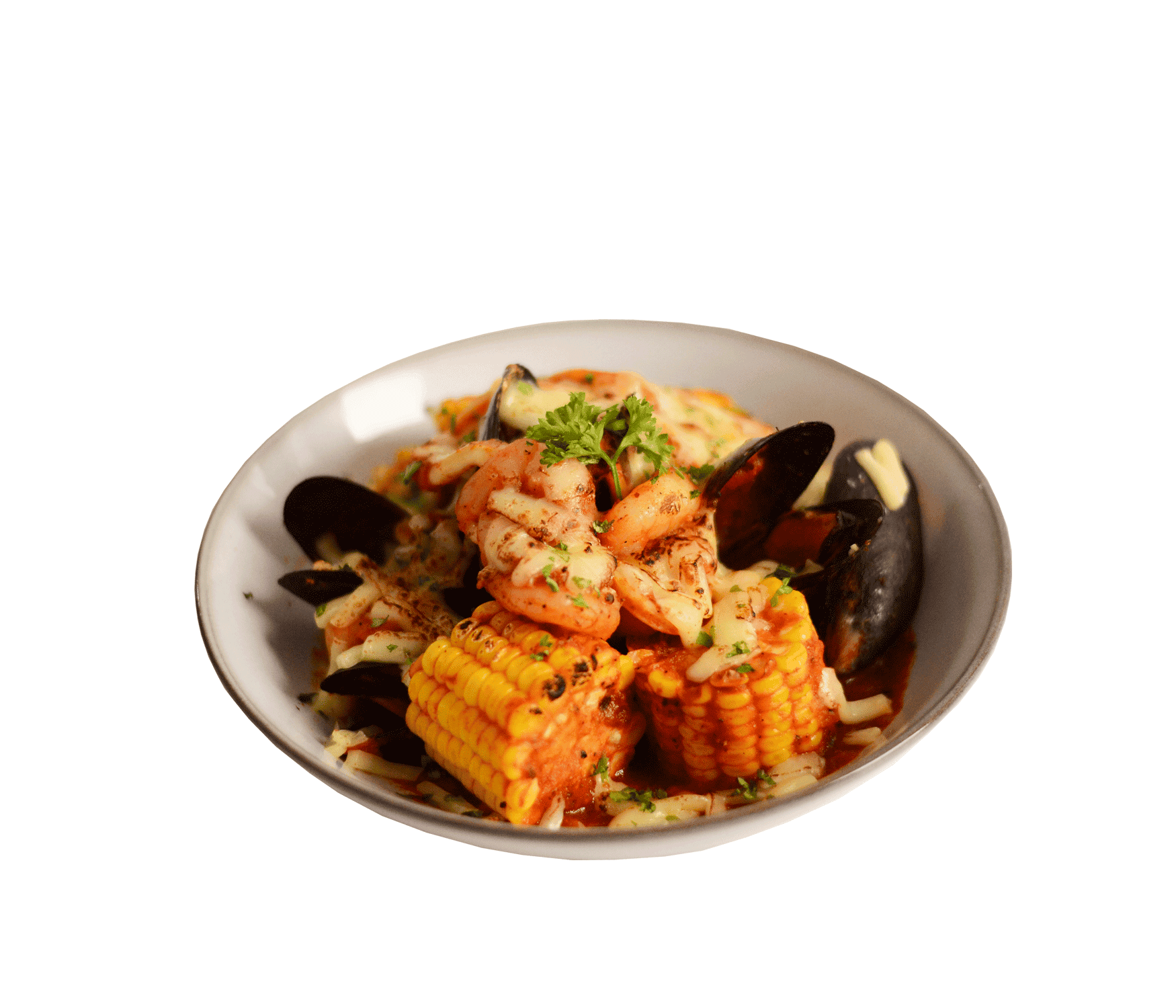 idocateringchili one-pan seafood platter served on white plate 2