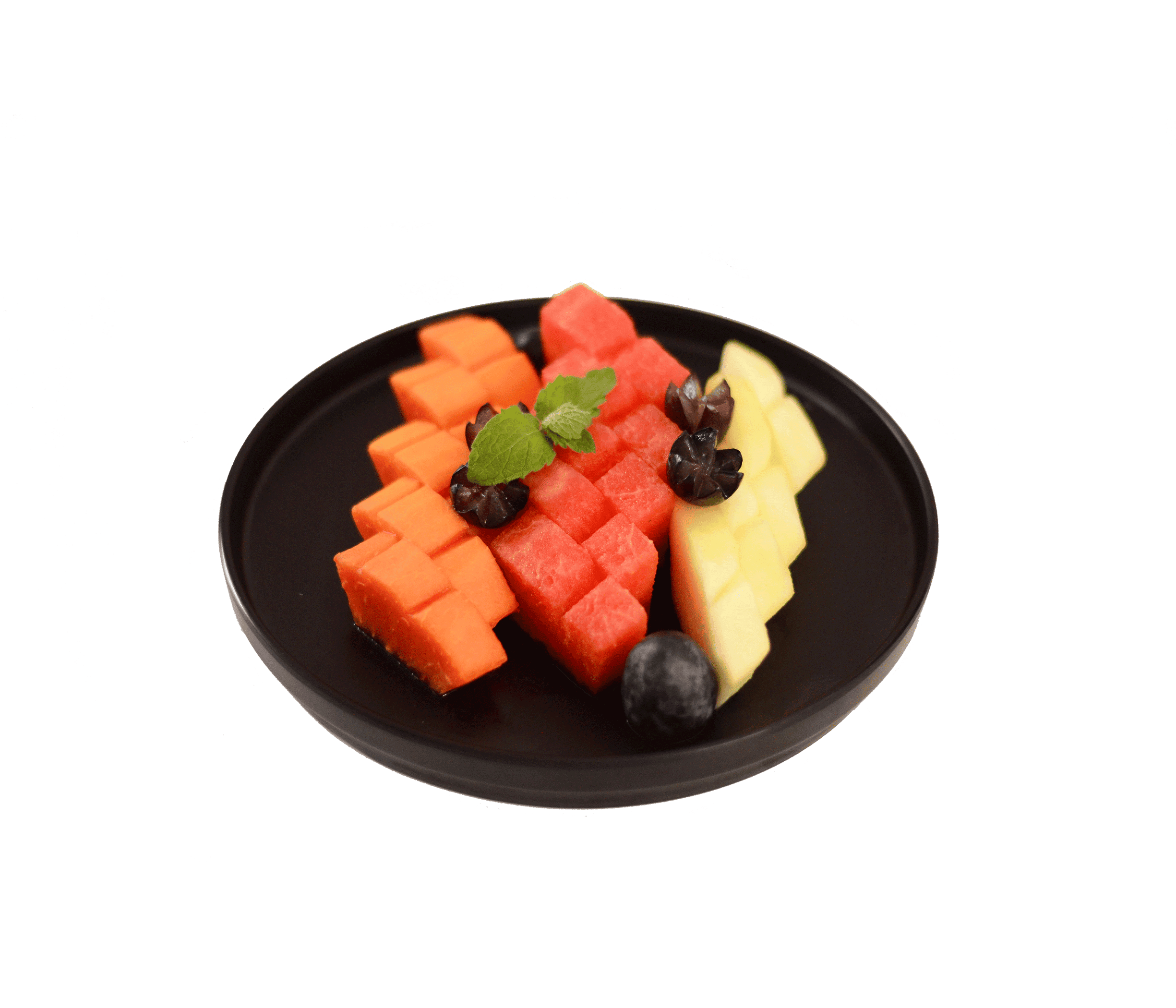 idocatering summer fruit platter served on black plate for a catering event 2