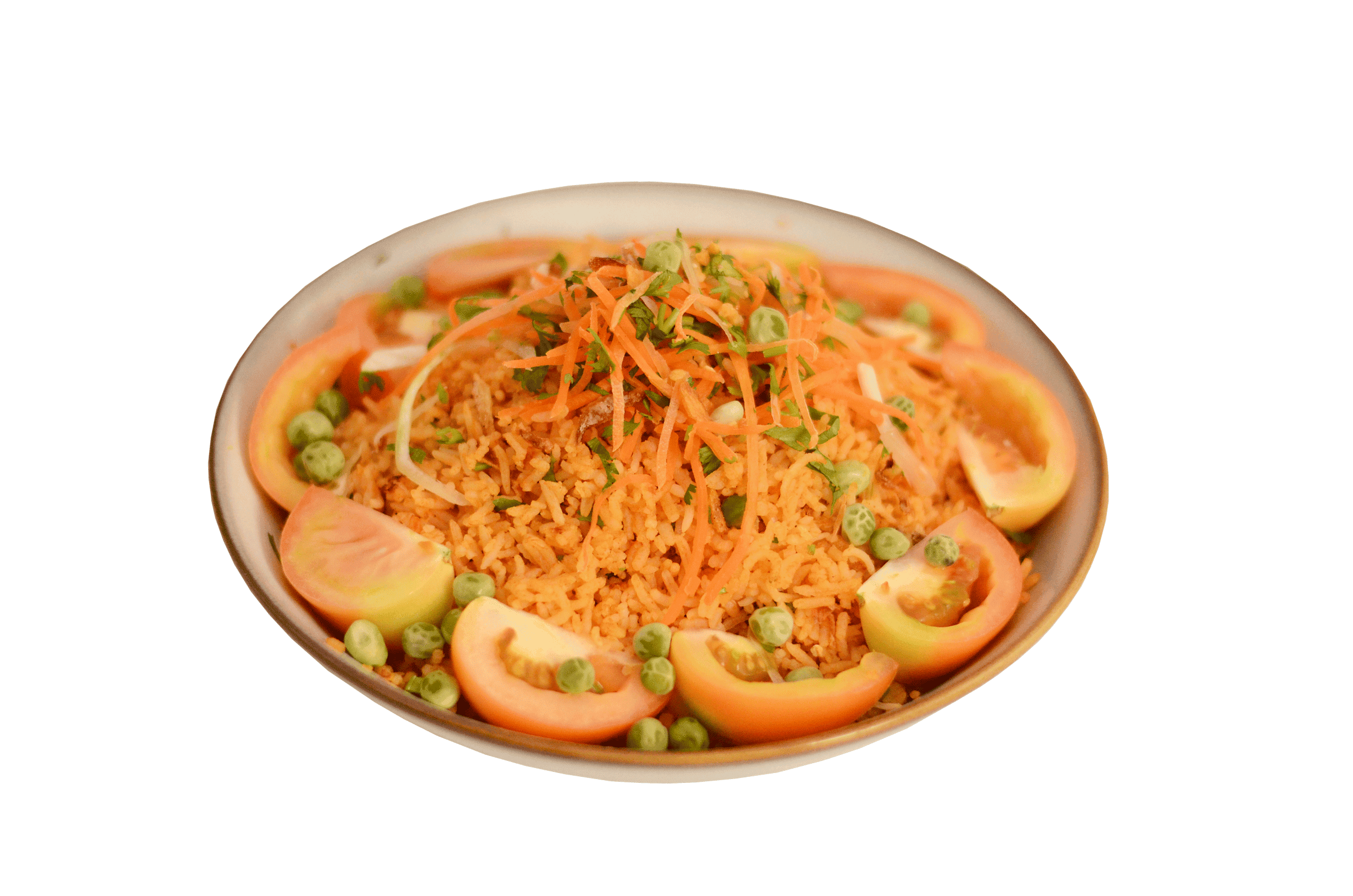 idocatering tomato fragrance rice served on white plate 