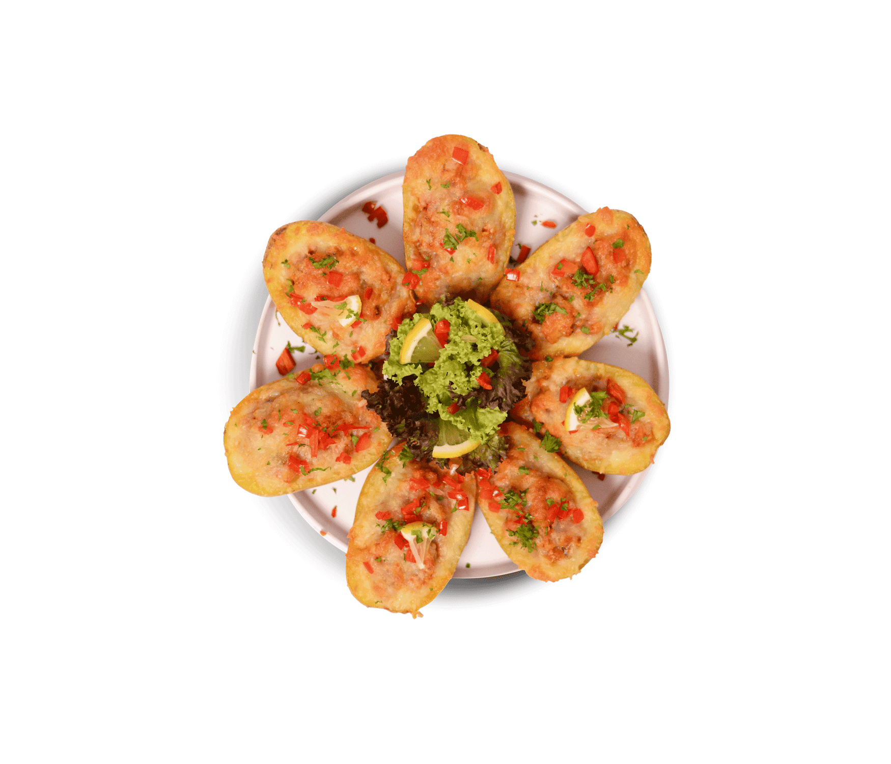 idocatering cheesy herb loaded potato dish served on white plate for a catering event 