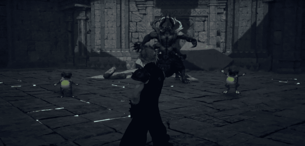 cloud fights with Blight Frogs and a Panthera Protector