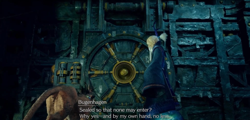 red and his grandfather at a mysterious door