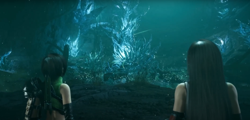 tifa and yuffie looking at materia