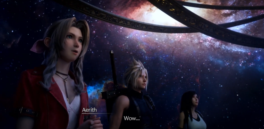tifa cloud and aerith in planetarium