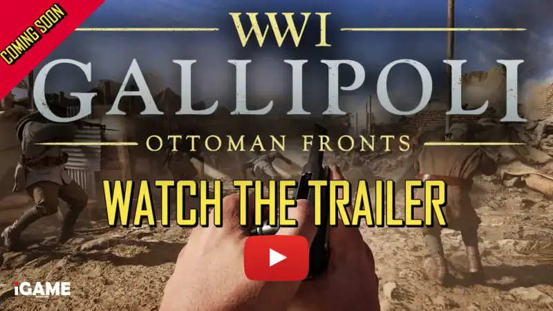 Gallipoli trailer thumbnail showing Ottoman soldiers fighting through a ruined First World War battlefield