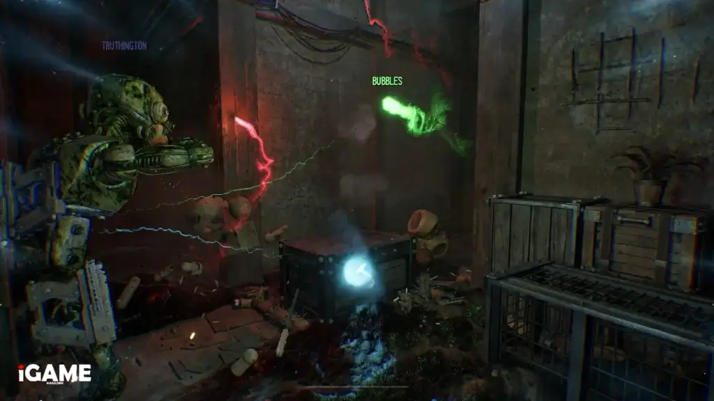 Cooperative multiplayer combat between robots in Grain Rot