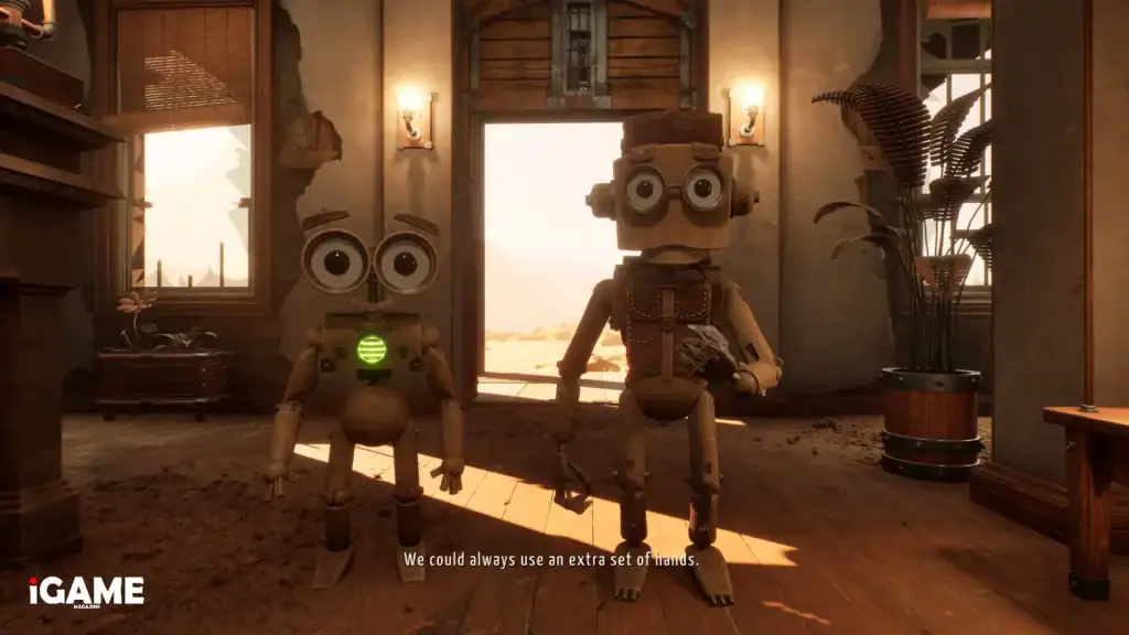 Robot companions standing together in Grain Rot