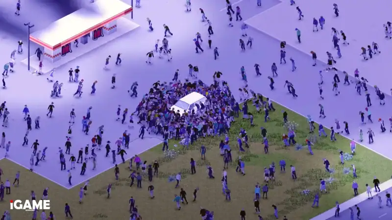 Project Zomboid Build 42 Stable zombie horde surrounding a vehicle during gameplay.