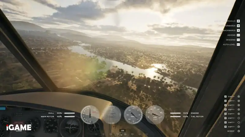 Helicopter cockpit flying over the Vietnam map in Hell Let Loose: Vietnam