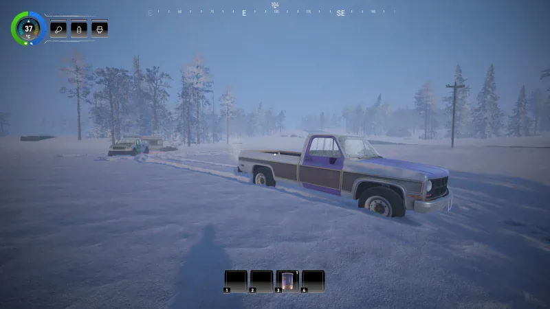 An old pickup truck parked in deep snow in Arctic Drive