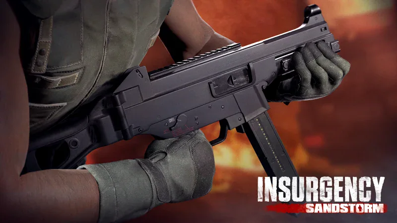 A Security soldier holding the returning UM45 submachine gun in Insurgency: Sandstorm