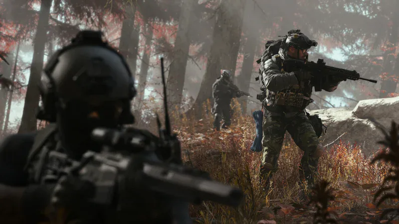 Operators push through a forest in Call of Duty: Modern Warfare 4