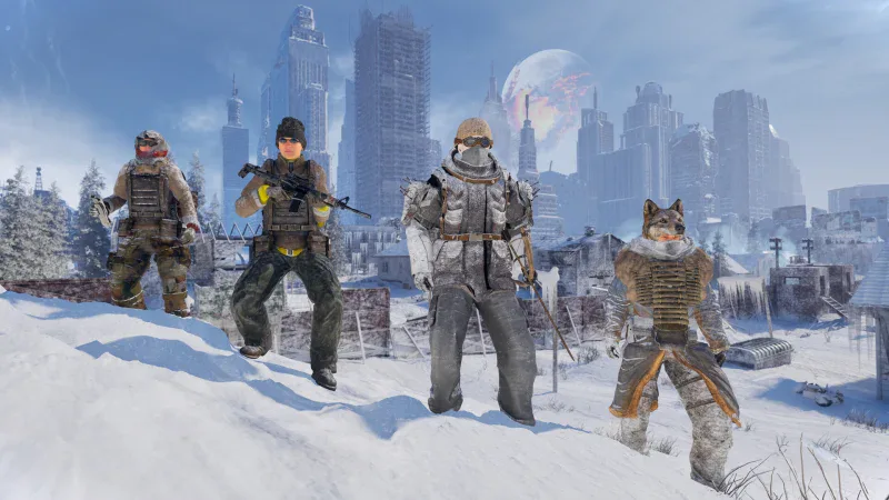 Four Permafrost survivors and a dog in co-op