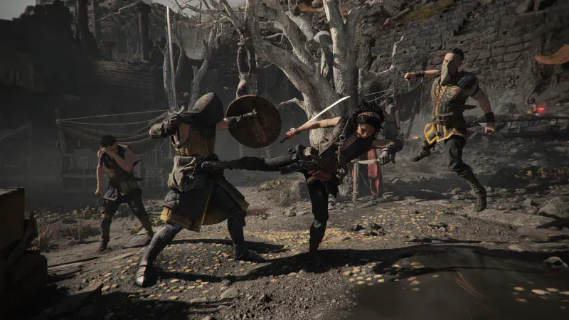 Sophia kicks a soldier while fighting a group of raiders in Resonance: A Plague Tale Legacy