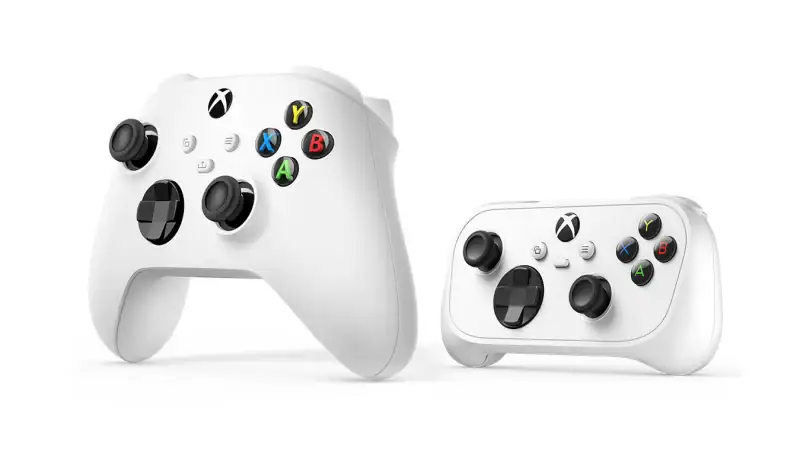 The Xbox Nano Controller next to a standard Xbox Wireless Controller