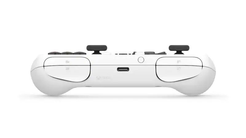 The top of the Xbox Nano Controller showing its bumpers, triggers and USB-C charging port