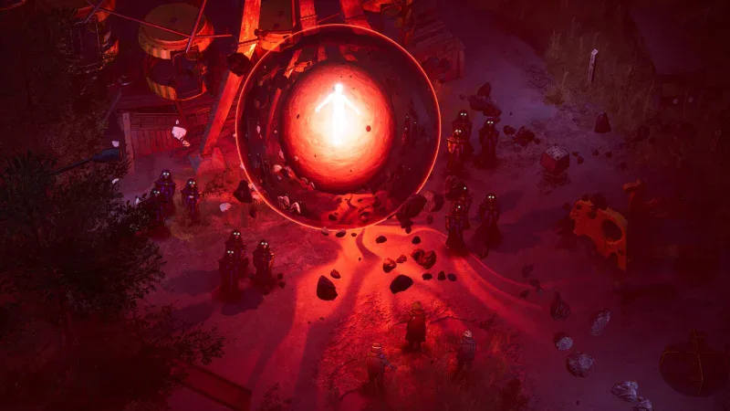 A pulsing red anomaly lights up the ground in ZERO Sievert 2
