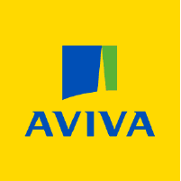 Aviva logo with blue and green geometric symbol on a yellow background.