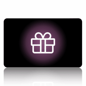 Gift card icon with a purple glow on a black background.
