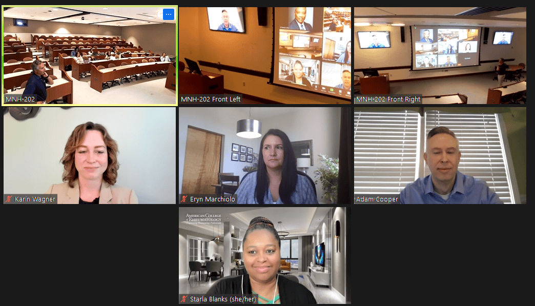 Screenshot of a video call grid with multiple participants during an Invigorate community coaching session