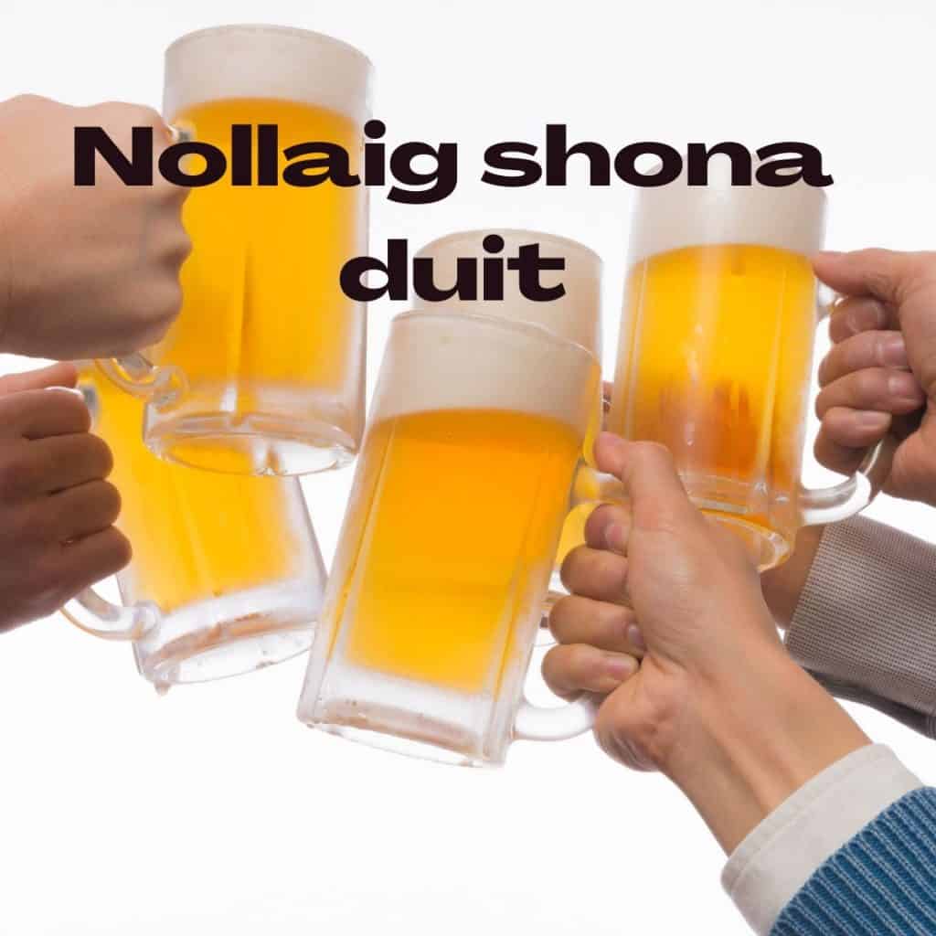Refreshing Irish beer glasses clinking in celebration.
