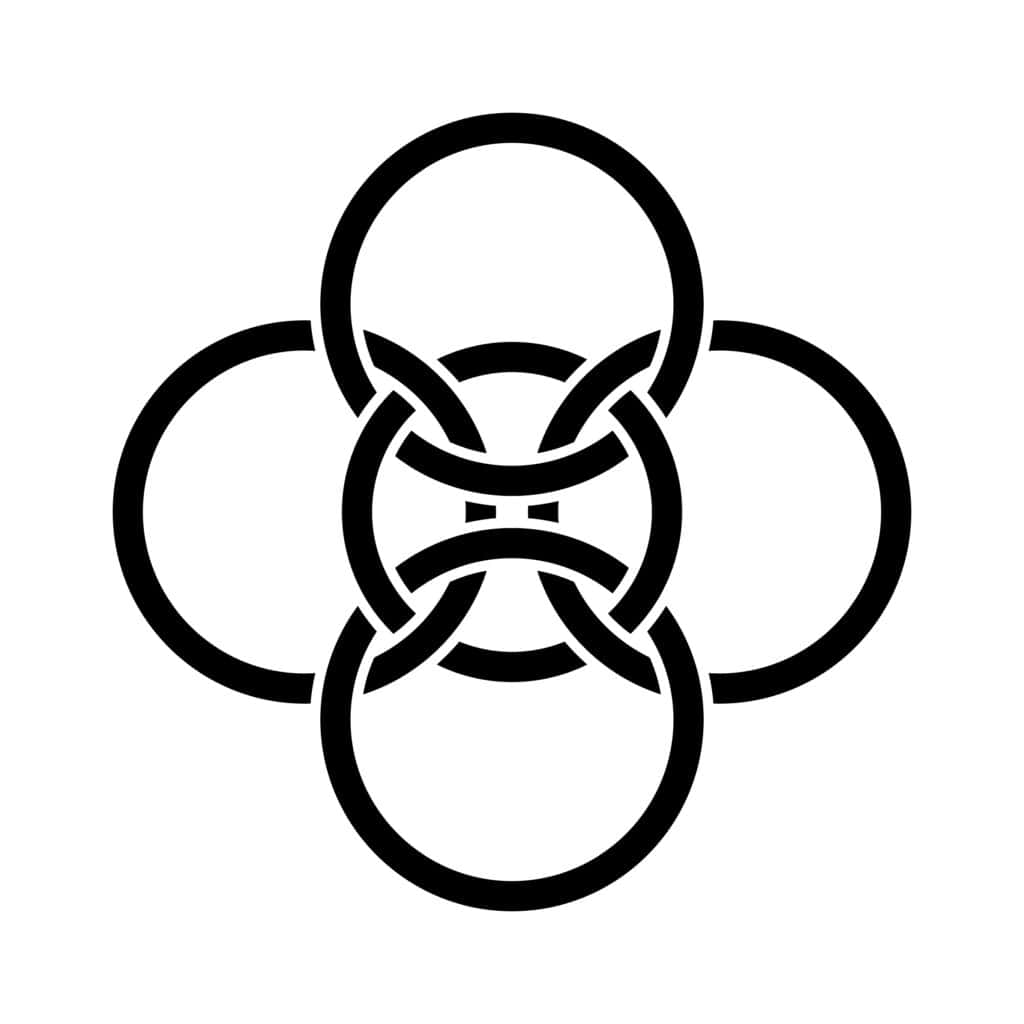 Five-fold design with four outer circles around a central circle