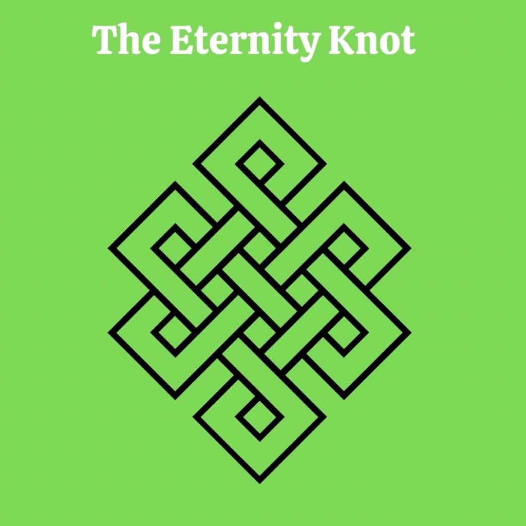 Intricate black Irish knot design on bright green background.