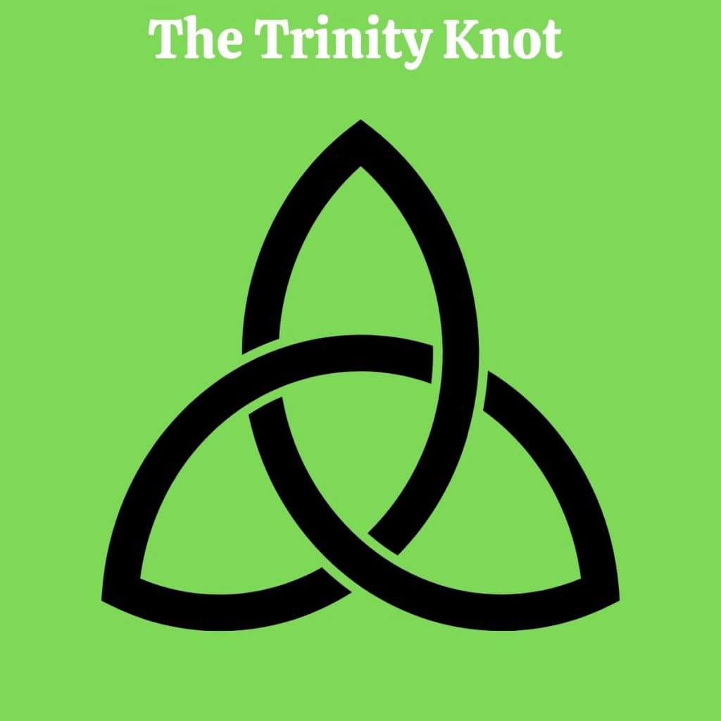 Intricate Celtic Trinity Knot symbol on green background.