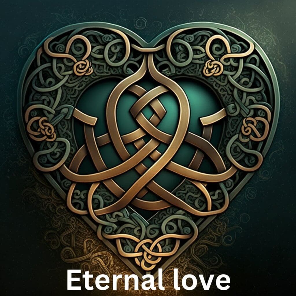Intricate Celtic knot heart symbol representing eternal love.