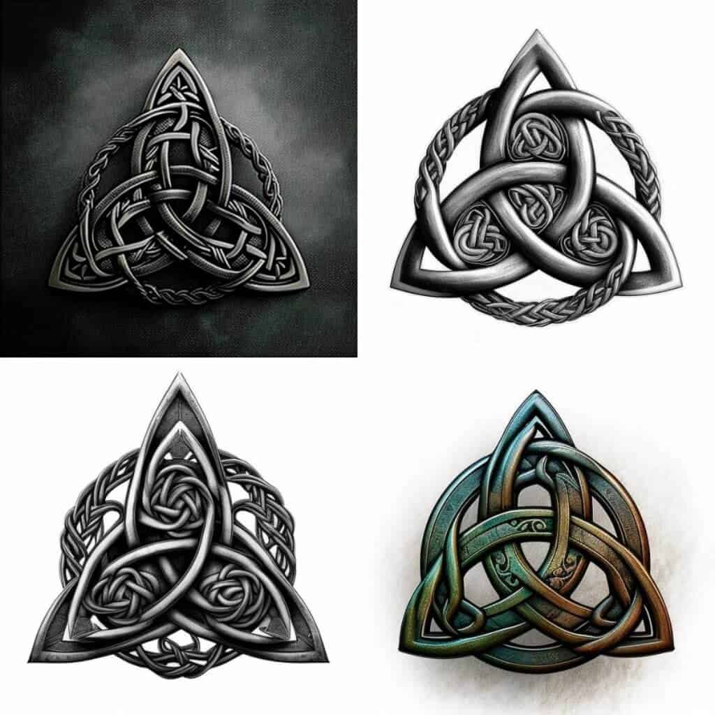 Intricate Celtic knot designs in black and metallics, highlighting traditional Irish artistry.