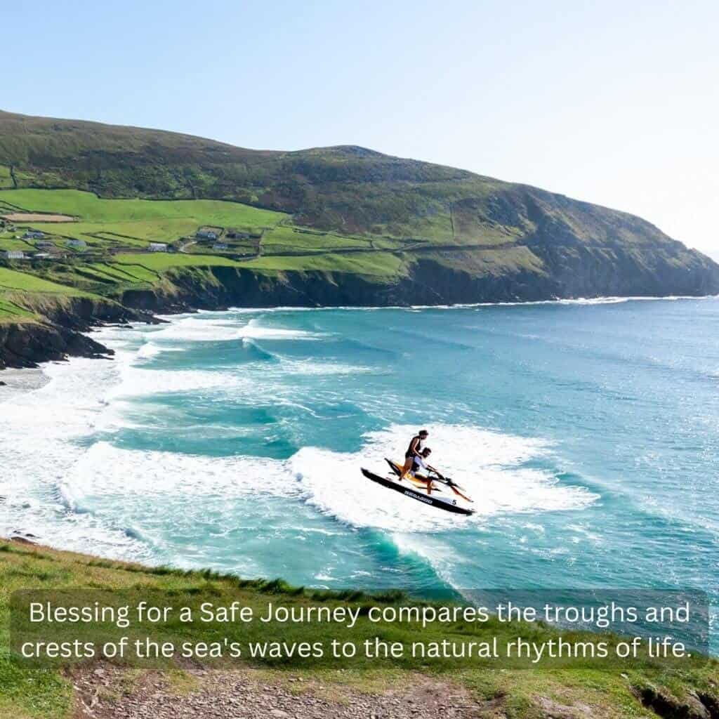 Seaside jet ski in Ireland overlooking cliffs and greenery.